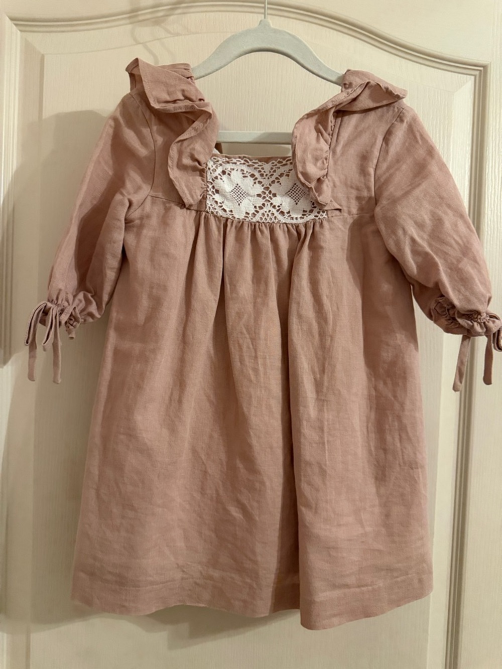La Coqueta Girls' Dusty Rose Linen Dress